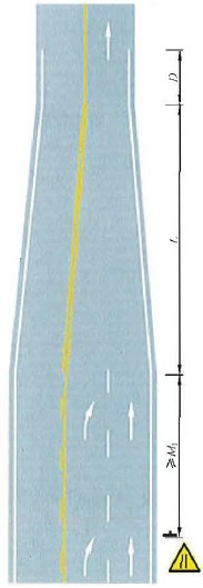 三车行道变为双车行道渐变段标线设置示例