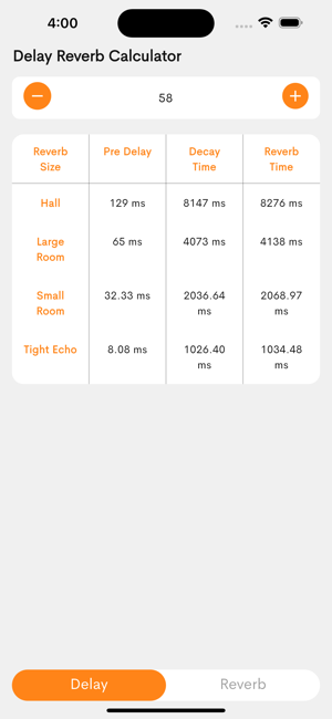 延遲和混響時間計算器iPhone版