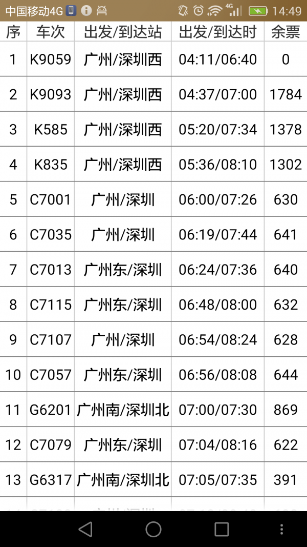 火车余票查询